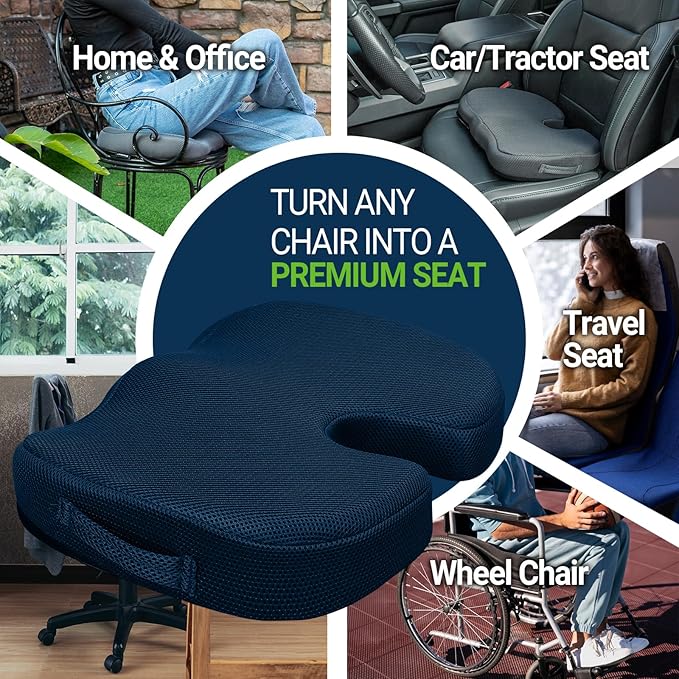 Gel Seat Cushion for Car Office - Memory Foam Pain Relief Chair Pillow Cushions - Tailbone Sciatica Coccyx Butt Lumbar Support Pad for Sitting Driving Traveling, Mesh, Blue-DeskLoop Office