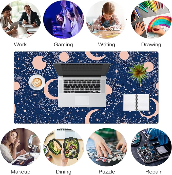 Colorful Star Starry Sky Large Mouse Pad, Celestial Moon and Sun Extended - Image 6