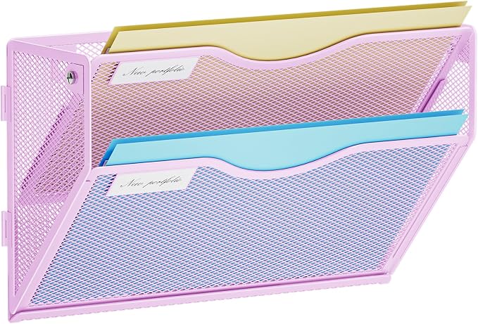 Marbrasse Wall File Holder 2-Tier Hanging Wall File Organizer, Mesh Mail Holder by Marbrasse