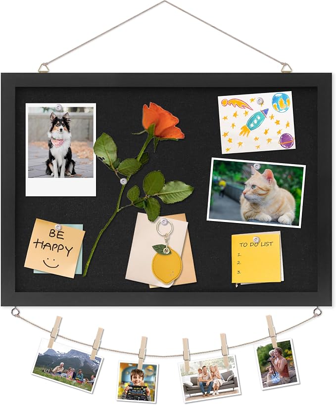 DAHAPYBOO Cork Board with Linen Black, Bulletin Board 17"x12" | Corkboards by DAHAPYBOO