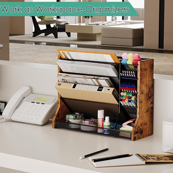 Jakyitvi 5 Tiers Ironwood Wall Desk File Holder Organizer Organizer, space - Image 5