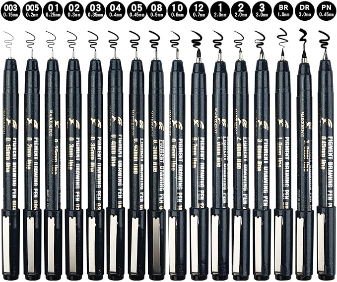 Micro Fineliner Drawing Art Pens Calligraphy Pens for Artist Drawing Supplies, 16 Set Waterproof Black Ink Pens for Sketching,Technical Drawing-DeskLoop Office
