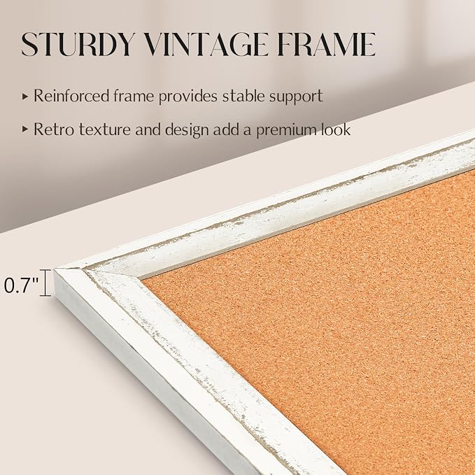 Cork Board Bulletin Board, Rustic White Wooden Frame, Hanging Pin Board - Image 4