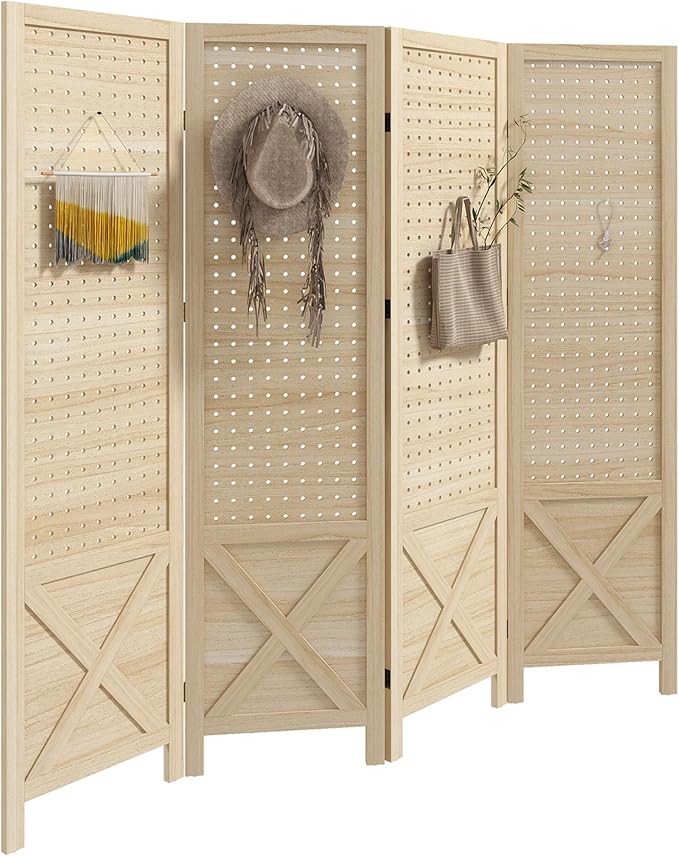 NicBex Room Divider 4 Panel Room Dividers with Pegboard Design Partition Room Dividers and Folding Privacy Screens 4.7 FT Wall Divider for Home, Office, Room Separation,59.75"W x 0.75"D x 57"H,Natural-DeskLoop Office