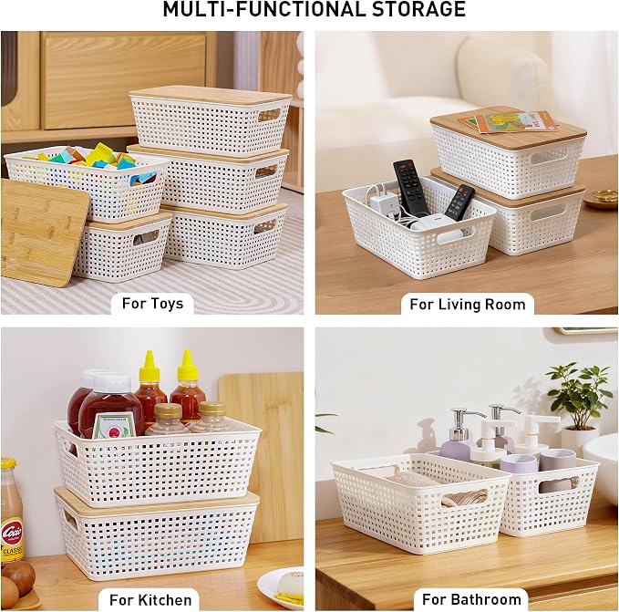 Anywish Storage Bins with Lids 10 Packs, Plastic Storage Bins with Bamboo Lids - Image 5