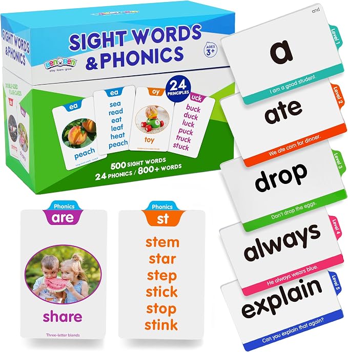 BenBen Sight Words & Phonics Flash Cards, 500 Sight Words & 800+ Words by WelcometoBenBen