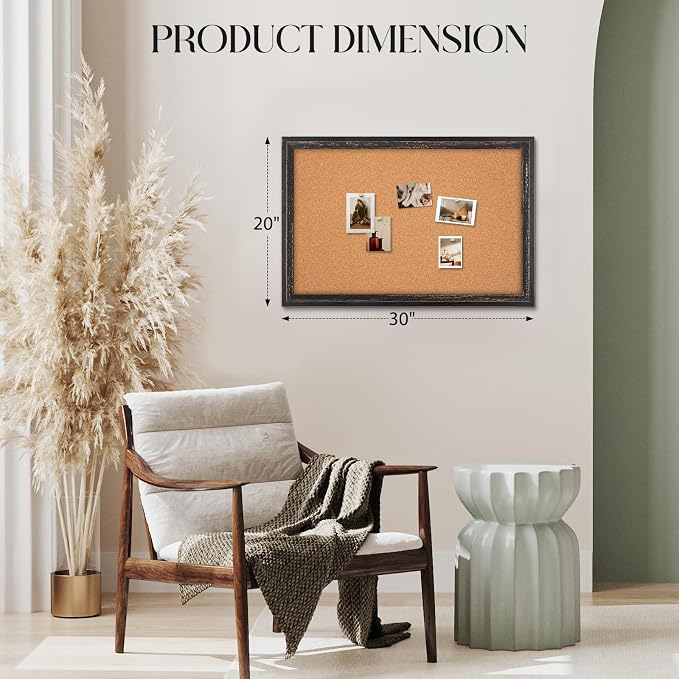 Cork Board Bulletin Board, Rustic Black Wooden Frame | Corkboard - Image 5