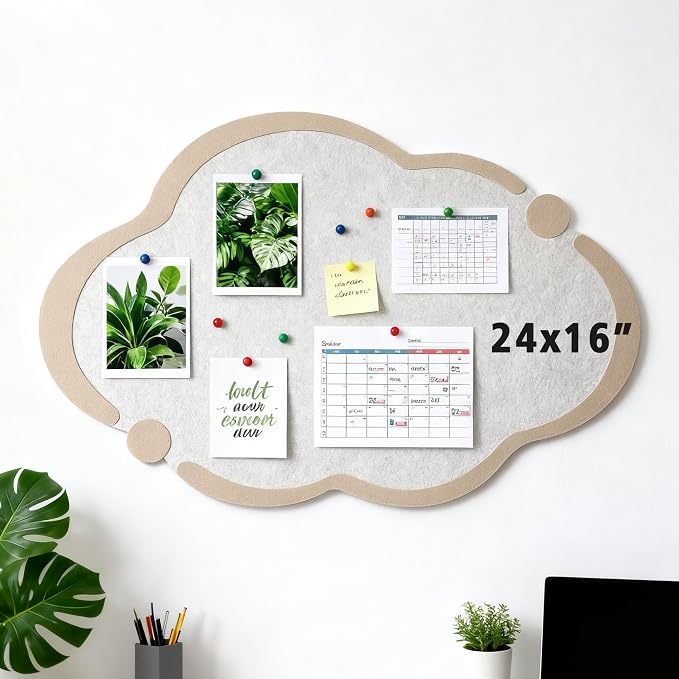 Cute Cloud Felt Board for Wall 24 x 16 Inch, Foldable Vision Board Kit by LIYAOLI