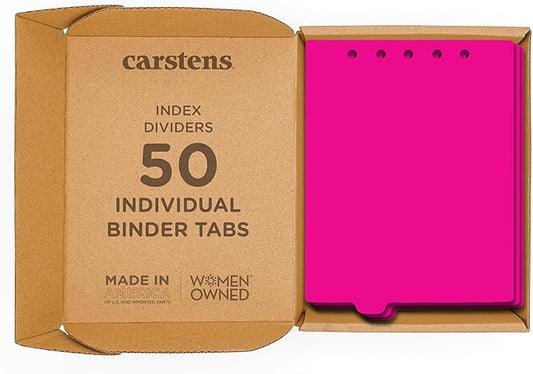 Carstens - Heavy Duty Plastic Ring Binder Dividers, Bottom Tab, 1/9 Cut, Tab 3 Position, US Letter, Hot Pink, Case of 50, (2619-23CS) - Ideal Medical Chart Dividers or Index Tabs for 3 Ring Binders-DeskLoop Office
