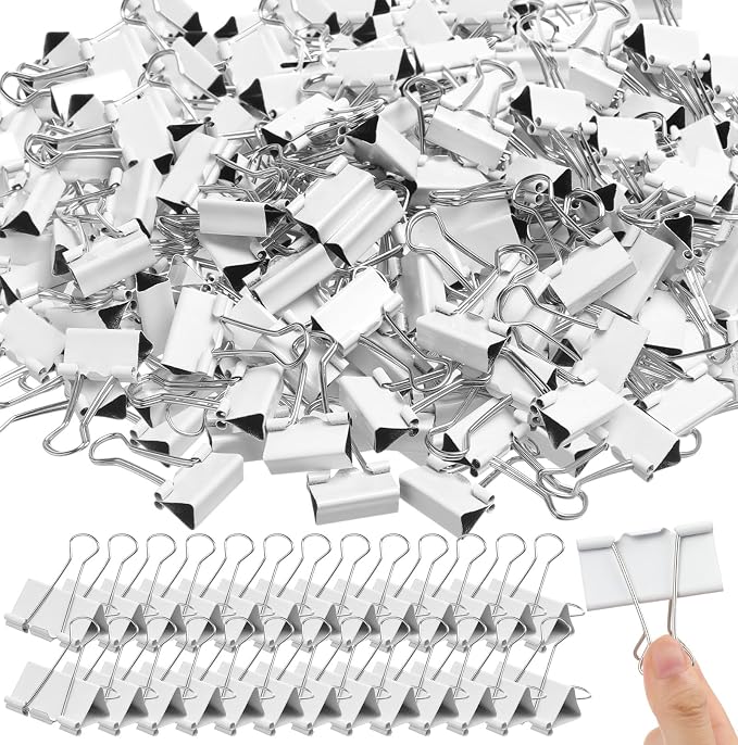Jetec 300 Pack 1in/25mm White Metal Binder Clips Bulk Medium Reusable Fold Back by Jetec