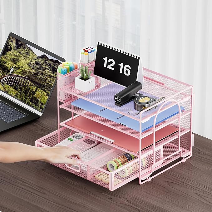 Marbrasse Desk Organizer and Accessories, 4-Tier Paper File Letter Tray - Image 4