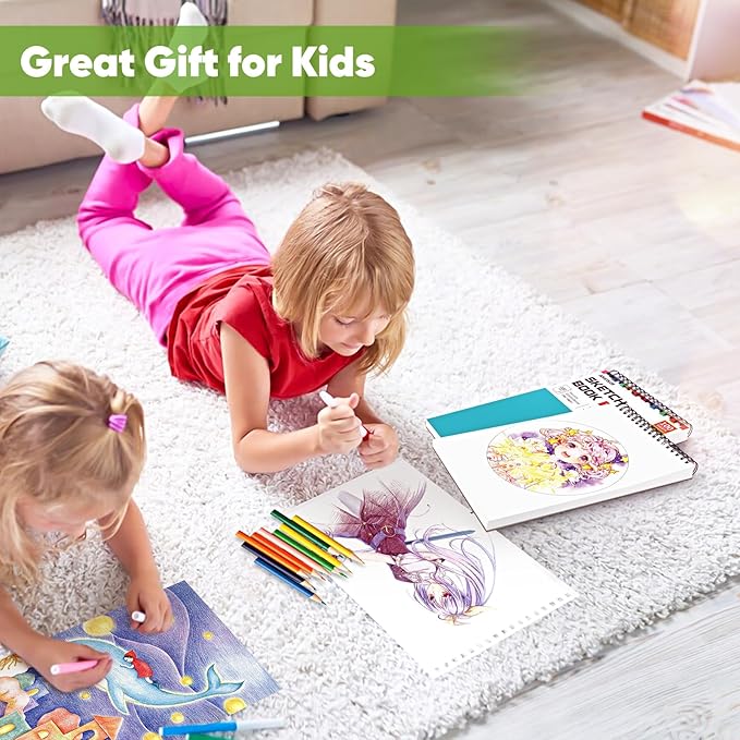 Soucolor School Supplies 9" x 12" Sketch Book for High College Teacher Student, 1-Pack 100 Sheets Spiral Bound Art Sketchbook, Acid Free (68lb/100gsm) Artist Blank Book for Kids, Back to School Stuff-DeskLoop Office