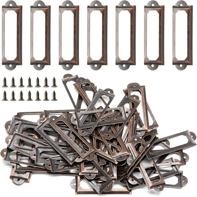50 PCS Metal Label Holders 60x17mm Red Bronze by Qjaiune