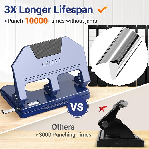 AFMAT 3 Hole Punch, 9/32" Holes, 40-Sheet 3 Hole Puncher - Image 4
