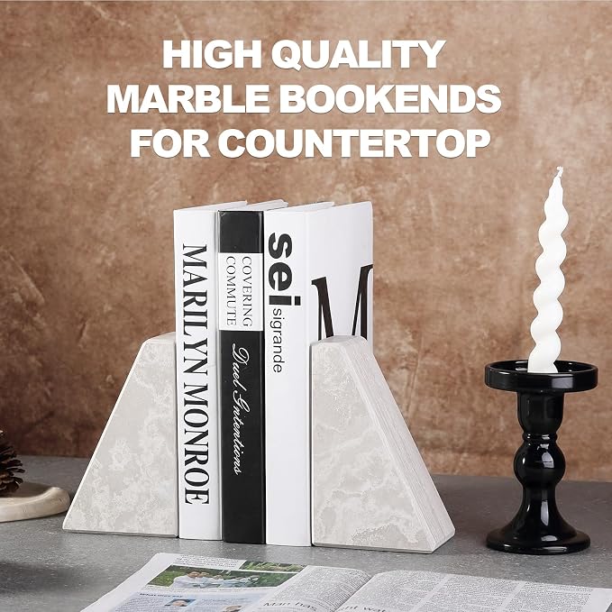 Marble Bookends for Heavy Books, Decorative Book Ends for Shelves, Durable and - Image 4