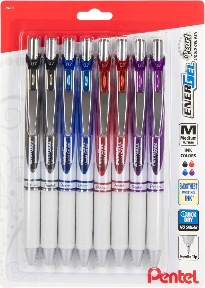 Pentel EnerGel Pearl Retractable Liquid Gel Pen, Needle Tip, Medium Line by PentelofAmerica