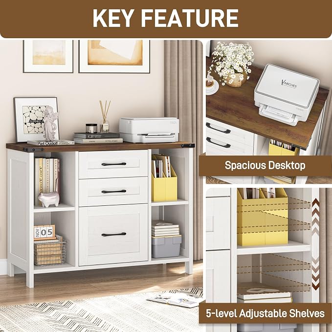 Vabches File Cabinet with 3 Drawers, Farmhouse Lateral File Cabinet Fits Files - Image 5