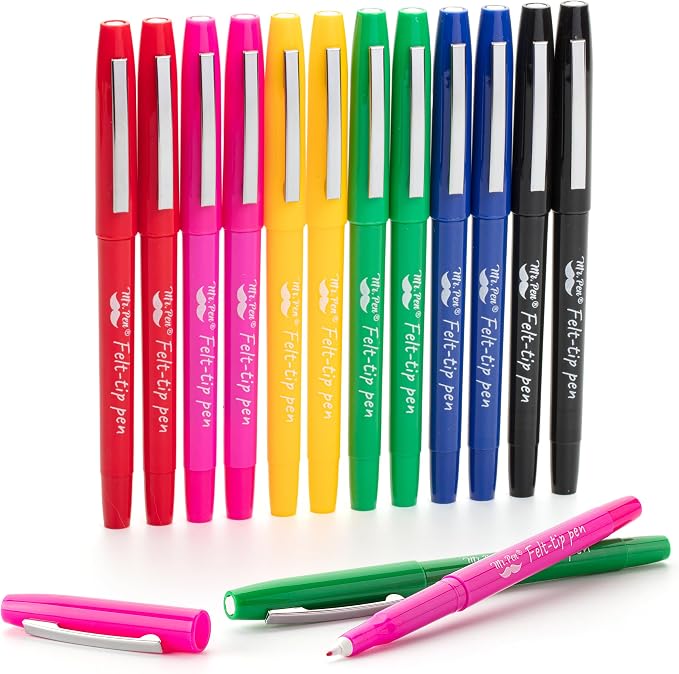 Mr. Pen- Felt Tip Pens, 12 Pack, 0.7 mm, Colorful Felt Tip Pens, Fast Dry | No by MrPen