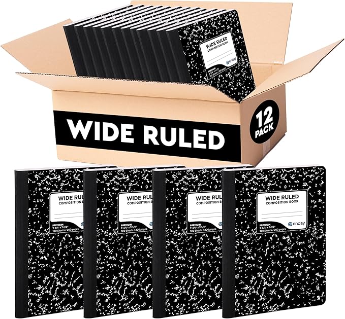 Emraw Black & White Marble Style Cover Composition Book by Enday