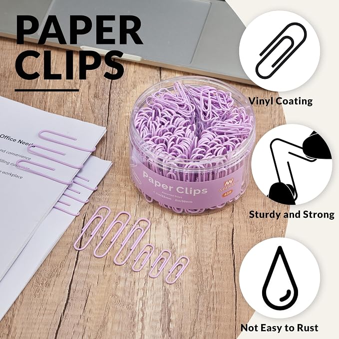 NEEWAY 450pcs Paper Clips Assorted Sizes, Small and Large Paper Clips, Coated - Image 4