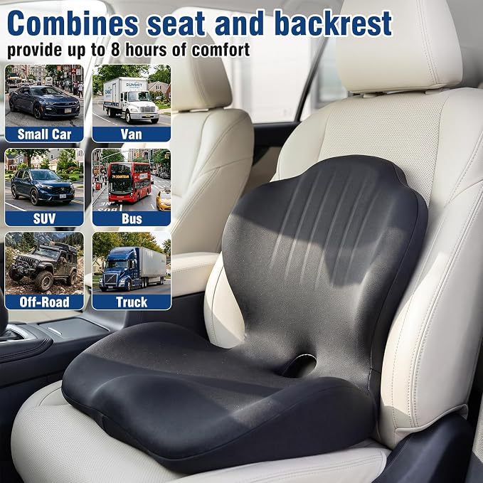 Car Seat Cushion with Lumbar Support Pillow, Memory Foam Office Chair Cushion - Image 2