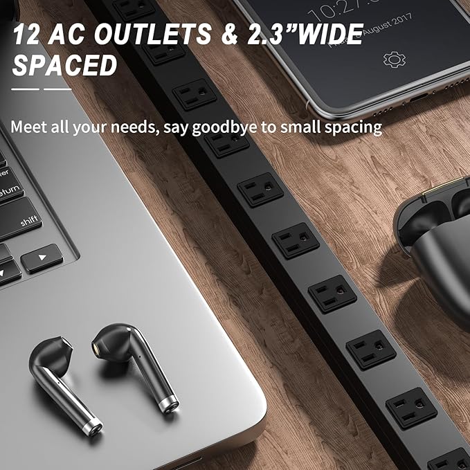 12 Outlet Surge Protector Metal Power Strip, 1800J Mountable Power Outlet, Heavy Duty Workshop Metal Power Strip for Commercial, Industrial, School and Home,15A 125V 1875W (6FT)-DeskLoop Office