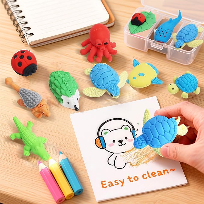 URSKYTOUS 91Pcs Animal Erasers Desk Pets - Image 5