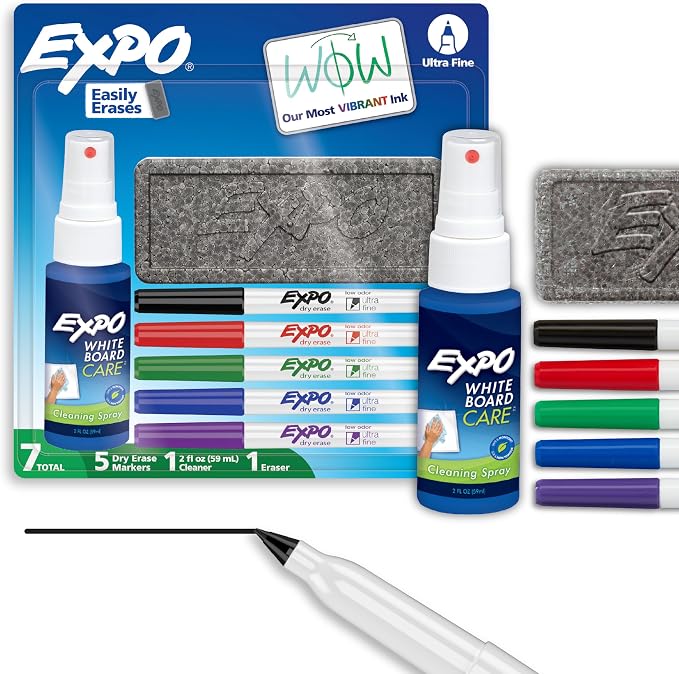 EXPO Dry Erase Markers Kit, Ultra Fine Tip, Spray Cleaner, Teacher Supplies by Unknown