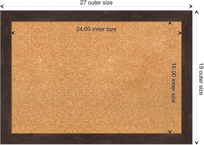 Amanti Art Natural Cork Board for Wall, 19x27 Vision Board with Brown Wood Frame, Medium Corkboard Office Decor for Home Organization, Rustic Farmhouse Corkboard Pinboard to display items for home-DeskLoop Office