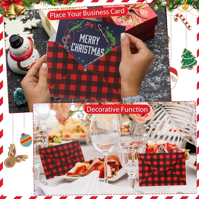 Colarr 100 Pcs Christmas Mini Gift Card Envelopes Bulk 4 x 2.8 Inch Red Black - Image 4