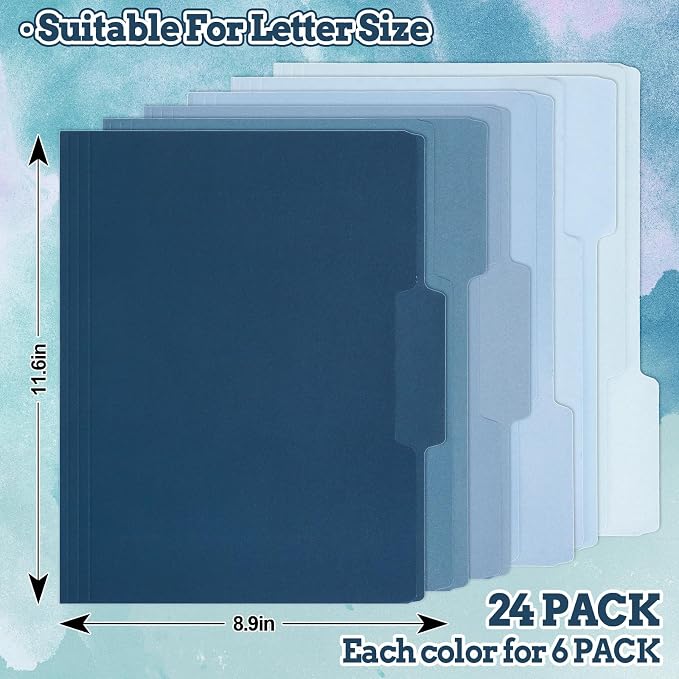Whaline 24 Pack Dusty Blue File Folders Letter Size 6 Colors Gradient Blue File - Image 2