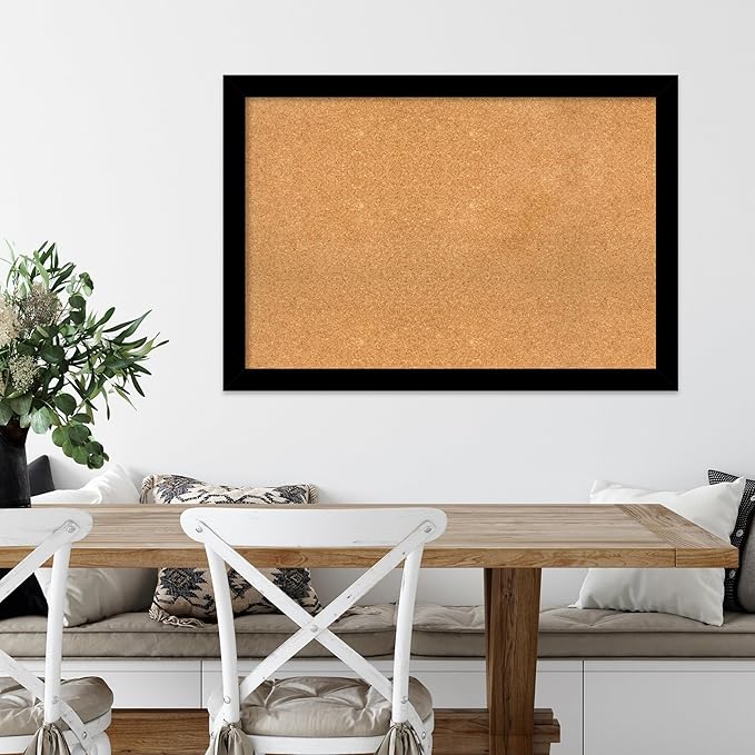 Amanti Art Natural Cork Board for Wall, 27x39 Vision Board with Black Wood Frame, Large Corkboard Office Decor for Home Organization, Modern Contemporary Corkboard Pinboard to display items for home-DeskLoop Office