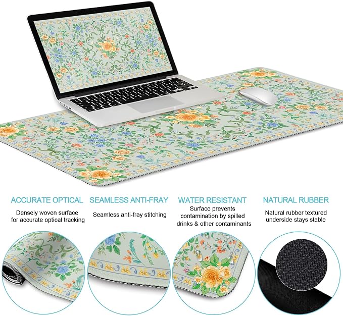 LIMKRIAN Floral Desk Mat Set, Cute Green Mouse Pad - Image 5
