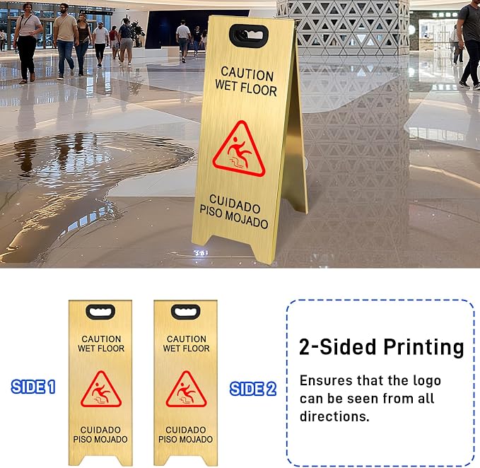 Kerty 2 Pack Stainless Steel Wet Floor Sign, 24 Inch Caution Wet Floor Sign - Image 4