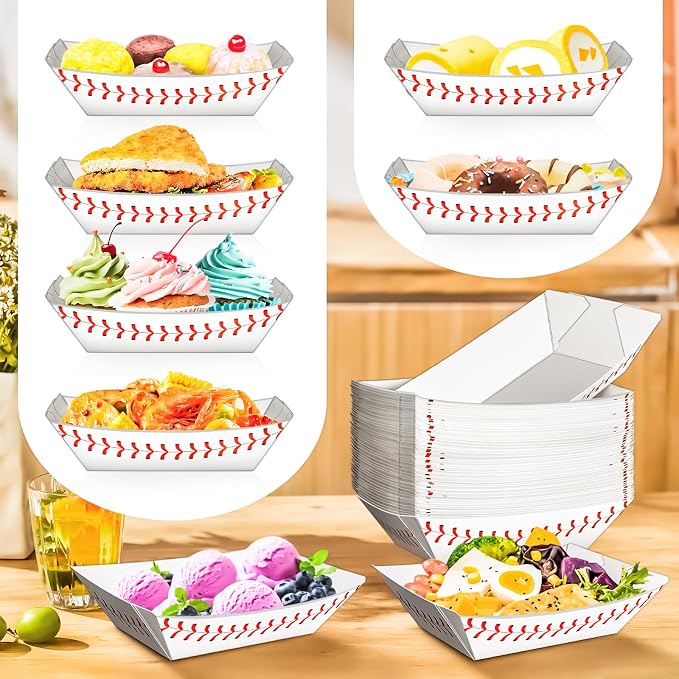 50 Pack 2Lb Paper Food Boat Trays, Baseball Birthday Decorations Baseball Party - Image 6