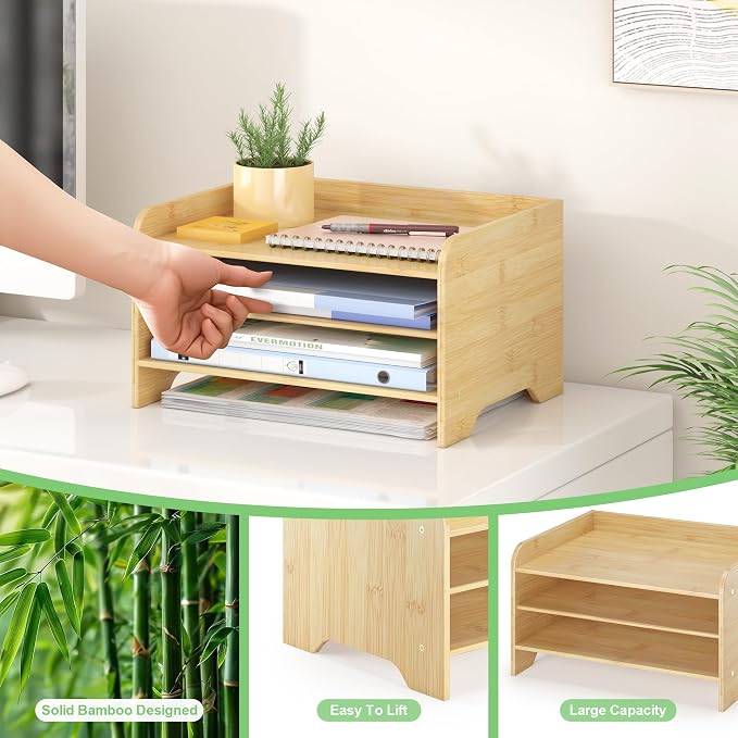 Wisuce Essentials Bamboo Desk Organizer Mail Holder Countertop Letter Tray File - Image 4