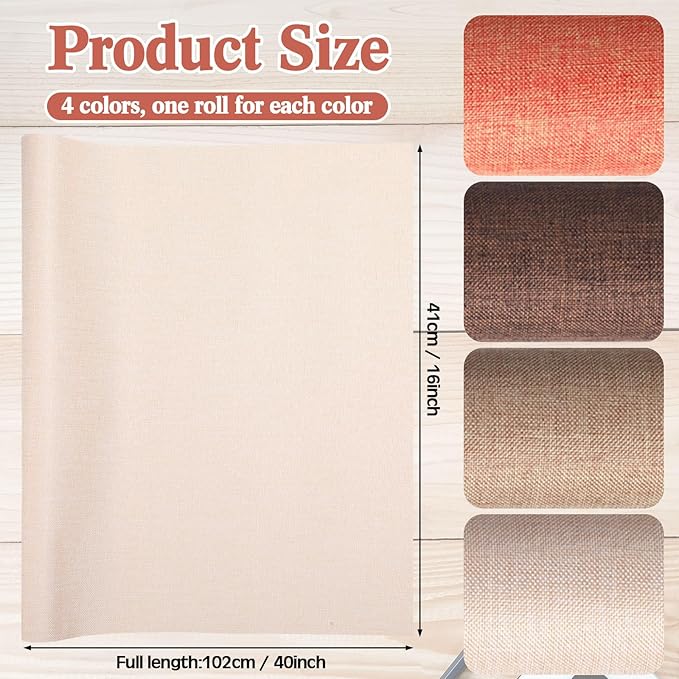 4 Pcs Book Cloth Bookcover Fabric Surface with Paper Backed Book Binding Cloth Fabric Book Cover for Scrapbooking Album DIY Craft Supplies Home, 4 Colors(Earth Color,40 x 16 Inches)-DeskLoop Office