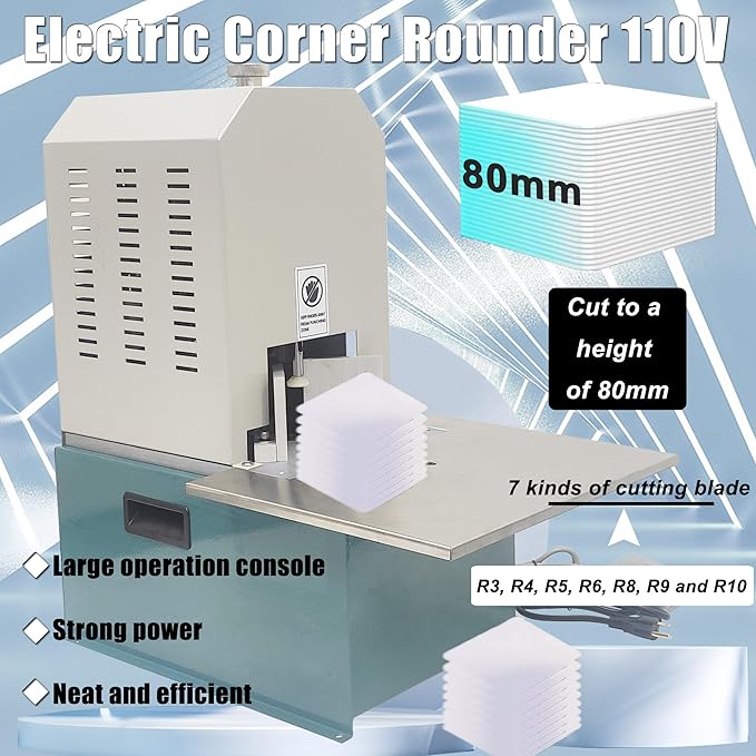 Electric Corner Rounder Desktop Paper Corner Rounding Cutter with Paper Drawer Foot Pedal Switch Semi-Automatic Book Fillet Cutter Machine Cutting Angle R3-R10 7PCS Cutting Dies 110V-DeskLoop Office