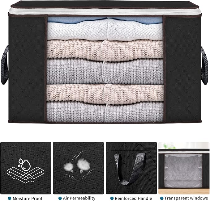 Large Storage Bags, 4 Pack Clothes Storage Bins Foldable Closet Organizers - Image 4