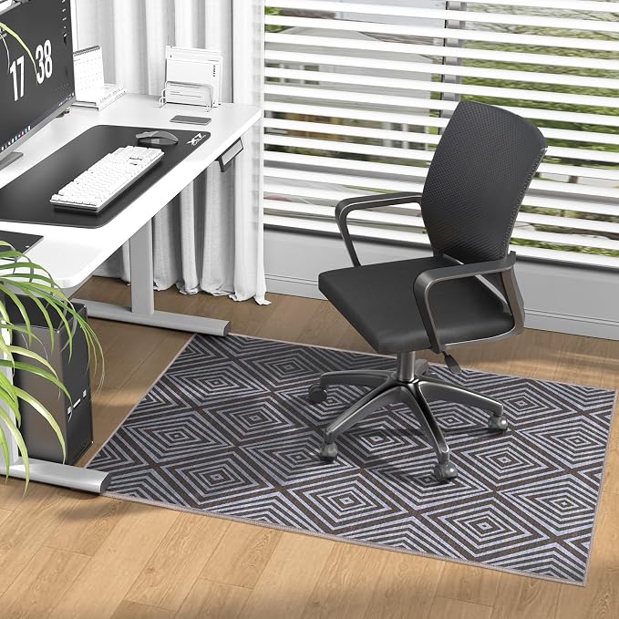 Blue&Black Checkered Diamond-Pattern Computer Chair Mat by FeelLifeEnjoyLifelmmerseYourselfInLife