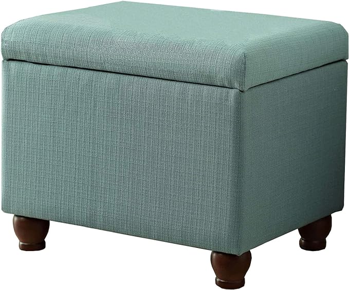 Home Decor | Upholstered MediumRectangular Storage Ottoman | Hinged Lid Ottoman with Storage for Living Room & Bedroom, Aqua Linen-DeskLoop Office