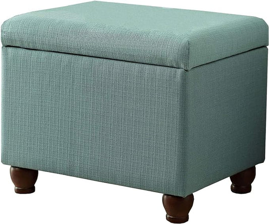 Home Decor | Upholstered MediumRectangular Storage Ottoman | Hinged Lid Ottoman with Storage for Living Room & Bedroom, Aqua Linen-DeskLoop Office