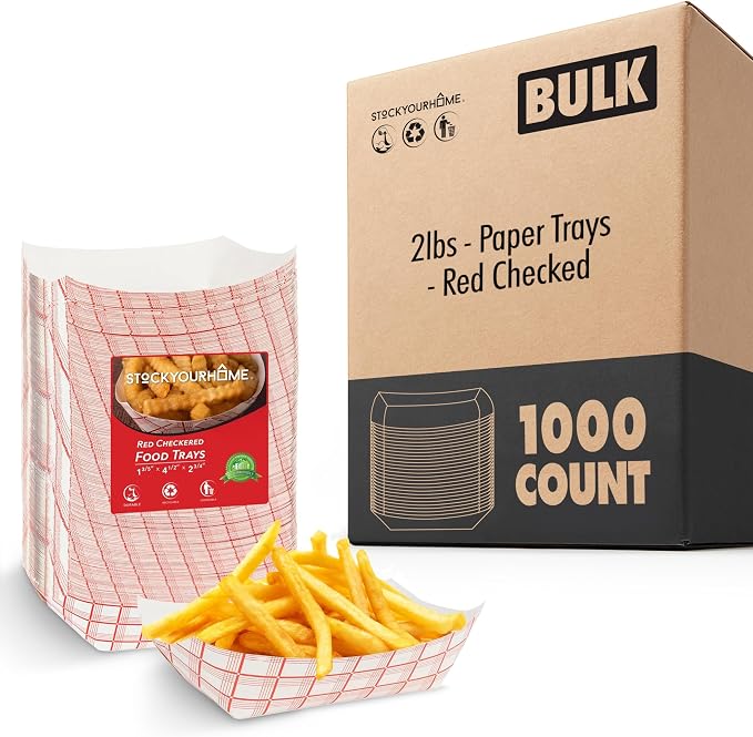 Stock Your Home Paper Food Boats, 2 lb Disposable Red and White Checkered Trays by StockYourHome