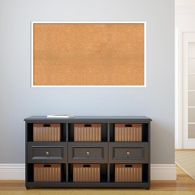 Amanti Art Natural Cork Board for Wall, 27x47 Vision Board with White Frame, Oversize Corkboard Office Decor for Home Organization, Modern Corkboard Pinboard to Display Items for Home Organization in-DeskLoop Office