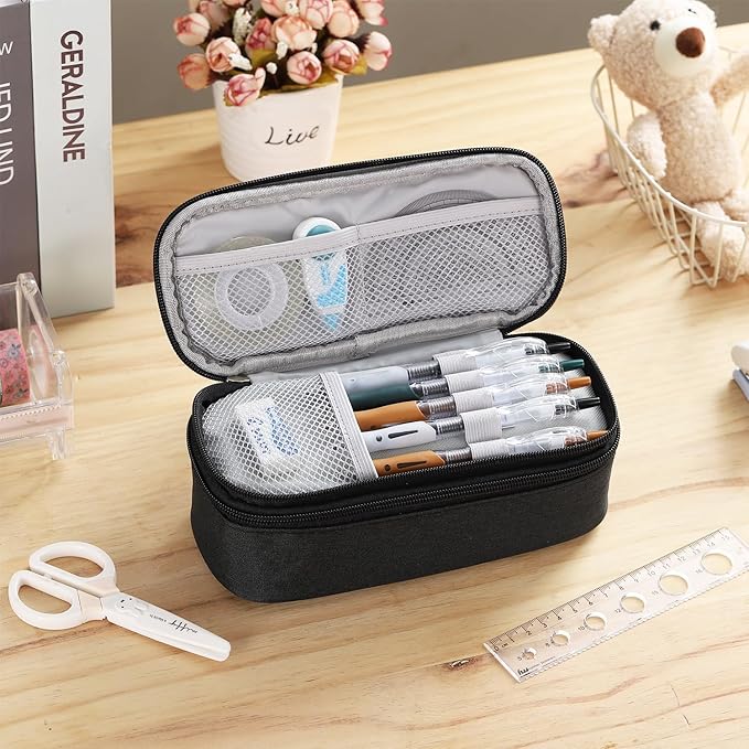 Dugio Large Pencil Case for Boys Teens Kids Pencil Bag with Zipper Pencil Pouch Aesthetic Pencil Pen Case Organizer for School Black-DeskLoop Office