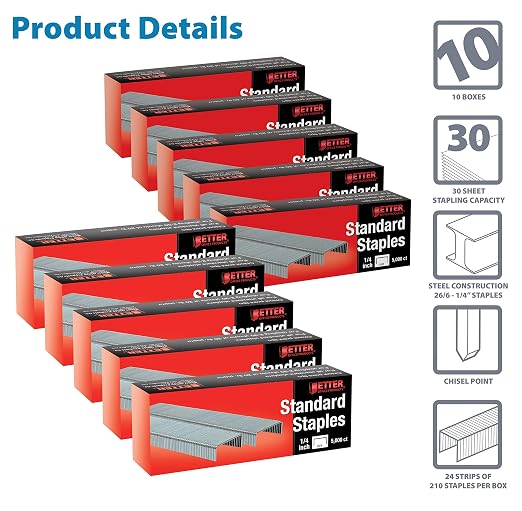 Better Office Products 50, 000 Staples, 10 Pack of 5, Chisel Point Tips - Image 3