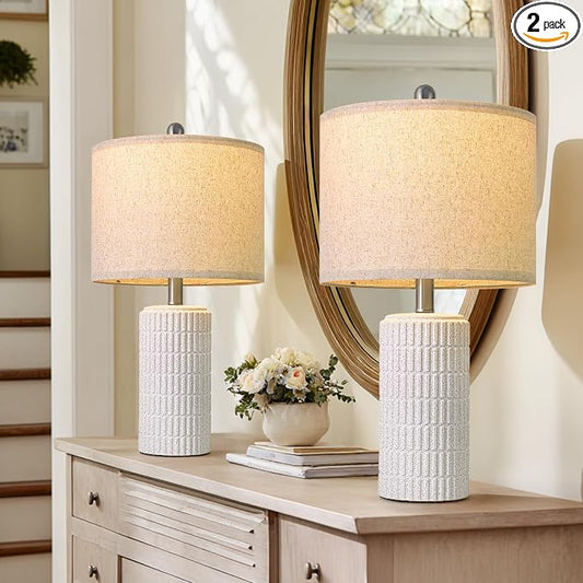 PoKat 20.75" Stone-Like Farmhouse Ceramic Table Lamps Set of 2 by Pokat