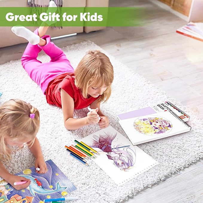 Soucolor 9" x 12" Sketch Book - 2 Packs, 100-Sheets Each (68lb/100gsm) Drawing Pad for Girls and Women - Christmas, Birthday, Thank You Gifts and Stocking Stuffers-DeskLoop Office