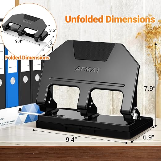 AFMAT 3 Hole Punch Heavy Duty, 9/32" Hole Diameter, 40-Sheet 3 Hole Puncher - Image 7