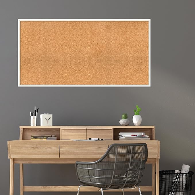 Amanti Art Natural Cork Board for Wall, 29x57 Vision Board with White Frame, Oversize Corkboard Office Decor for Home Organization, Modern Corkboard Pinboard to Display Items for Home Organization in-DeskLoop Office